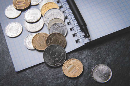 Money and notepad for shopping. shopping list. food basket. Money for food purchases.