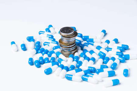 Purchase and sale of medicines. pharmaceutical sales. Tablets in a grocery basket. pharmaceuticals. treatment of the patient.の写真素材