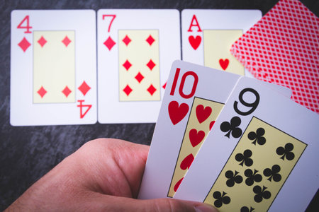 poker cards. Winning combination in cards. Full house in hand. card game.の写真素材