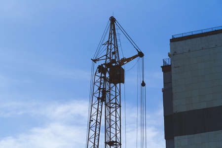 lifting crane. Construction of high structures. Rise to height. construction work.