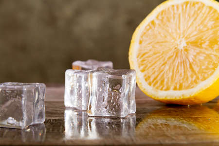 Lemonade with ice. Ice Lemon. Sliced lemon and ice. Refreshing drink. Copyspace.の写真素材