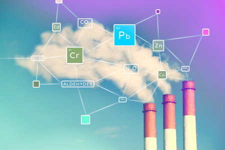 Environmental pollution. Chemical elements in emissions. Cloud polluting air. Environmental problems.の写真素材
