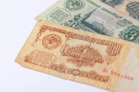 Soviet money. Old banknotes of Russia. Money fund. Treasury note backed by gold. Lenin on money. Payment in rubles.の写真素材
