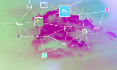 Environmental pollution. Chemical elements in emissions. Cloud polluting air. Environmental problems.の写真素材