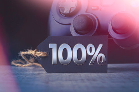 100 percent discount on video game sale. Black friday. Sale of goods for game consoles..の写真素材