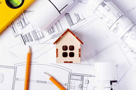 Home construction. Construction scheme. Work plan with dimensions and description. Small house on the construction scheme..の写真素材