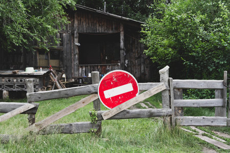 Stop sign. Passage and travel restrictions. Prohibited territory..の写真素材