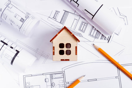 Home construction. Construction scheme. Work plan with dimensions and description. Small house on the construction scheme..の写真素材