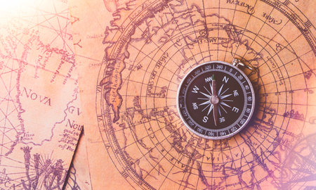 Looking for adventure. Compass and maps. Treasure map and path to the treasure. Travel and...