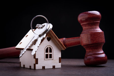 Arrest of house. Court decision on sale of house. Real estate auctions. Housing. Auction for sale of real estate.の写真素材