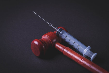 The trial of a medical worker. Prohibited drugs. Doping control over athletes. Anabolics and vitamins.の写真素材
