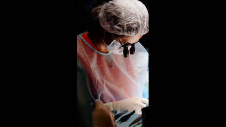 High-stakes operation surgeon and assistants work diligently surgeons saving lives. Surgeon performs...