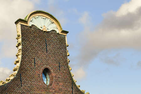 Fragment of a gable of historical monumental house in the center of Monnickendam, Netherlandsの写真素材