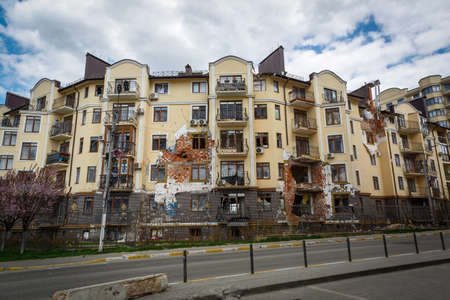Destruction of Irpin. May, 2022. Irpin, Kyiv region, Ukraine. Russia Ukraine war. Damaged in Irpin after fightingのeditorial素材