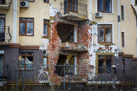 Destruction of Irpin. May, 2022. Irpin, Kyiv region, Ukraine. Russia Ukraine war. Damaged in Irpin...