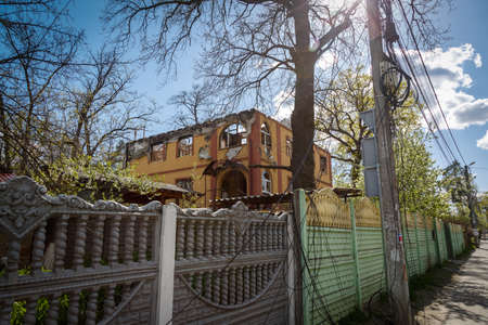 Destruction of Irpin. May, 2022. Irpin, Kyiv region, Ukraine. Russia Ukraine war. Damaged in Irpin after fightingのeditorial素材