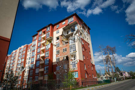 Destruction of Irpin. May, 2022. Irpin, Kyiv region, Ukraine. Russia Ukraine war. Damaged in Irpin after fightingのeditorial素材