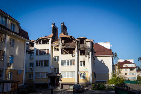 Destruction of Irpin. May, 2022. Irpin, Kyiv region, Ukraine. Russia Ukraine war. Damaged in Irpin after fightingのeditorial素材
