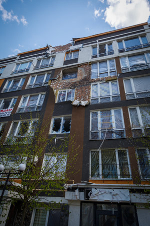 Destruction of Irpin. May, 2022. Irpin, Kyiv region, Ukraine. Russia Ukraine war. Damaged in Irpin after fightingのeditorial素材