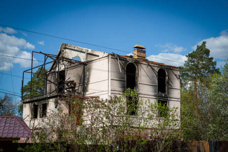 Destruction of Irpin. May, 2022. Irpin, Kyiv region, Ukraine. Russia Ukraine war. Damaged in Irpin after fightingのeditorial素材