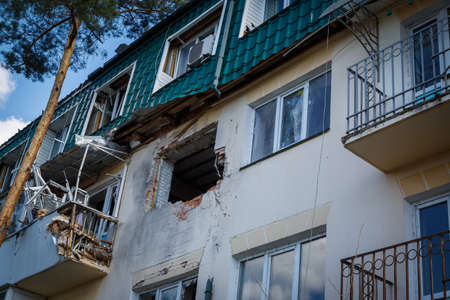 Destruction of Irpin. May, 2022. Irpin, Kyiv region, Ukraine. Russia Ukraine war. Damaged in Irpin after fightingのeditorial素材