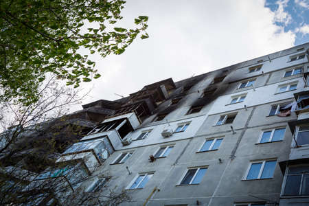 Destruction of Irpin. May, 2022. Irpin, Kyiv region, Ukraine. Russia Ukraine war. Damaged in Irpin after fightingのeditorial素材