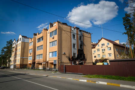 Destruction of Irpin. May, 2022. Irpin, Kyiv region, Ukraine. Russia Ukraine war. Damaged in Irpin after fightingのeditorial素材