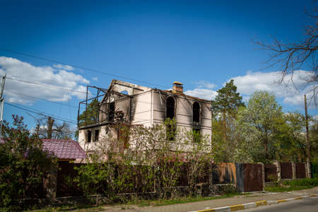 Destruction of Irpin. May, 2022. Irpin, Kyiv region, Ukraine. Russia Ukraine war. Damaged in Irpin after fightingのeditorial素材