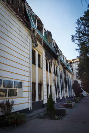 Destruction of Irpin. May, 2022. Irpin, Kyiv region, Ukraine. Russia Ukraine war. Damaged in Irpin after fightingのeditorial素材
