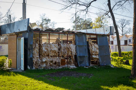 Destruction of Irpin. May, 2022. Irpin, Kyiv region, Ukraine. Russia Ukraine war. Damaged in Irpin...