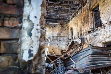 Destruction of Irpin. May, 2022. Irpin, Kyiv region, Ukraine. Russia Ukraine war. Damaged in Irpin after fightingのeditorial素材