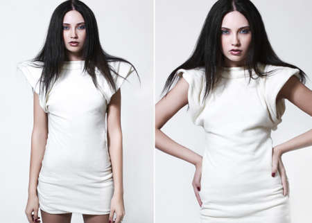 portrait of fashion model with beauty bright make-up on white backgroundの写真素材