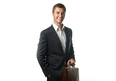 young business man holding a suitcaseの写真素材