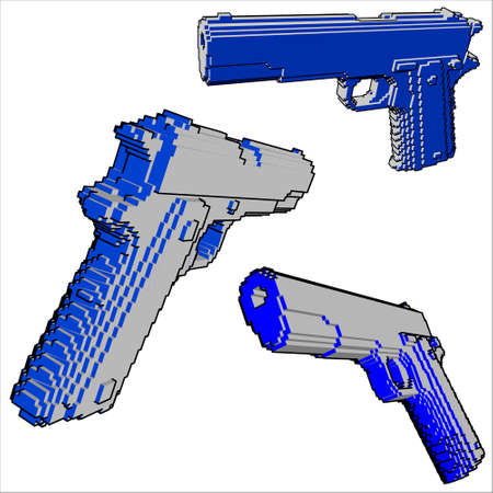 gun voxel art cubes iron game 3D model 3D toy automatic shootsのイラスト素材