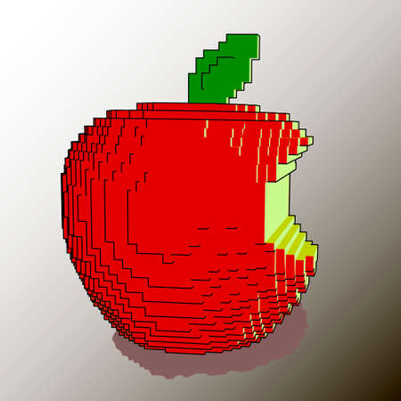 apple bitten delicious juicy fruit drawn voxel art cubeのイラスト素材