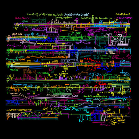 Vector illustration of waving musical notes lineのイラスト素材