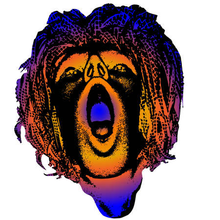girl open mouth. Vector colorful 3d greed backgroundのイラスト素材