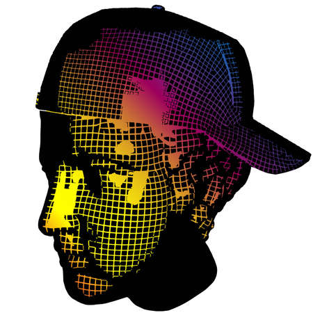 Wow pop art face Teenager. Sexy emotion man Vector colorful 3d mesh background cartoonのイラスト素材