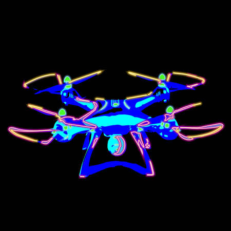 Smart controlling neone copter. Bright violet vector isolated drone illustrationの写真素材