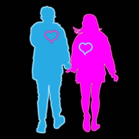 Neon sings of Venus and Mars - vector illustration. Art cartoonのイラスト素材