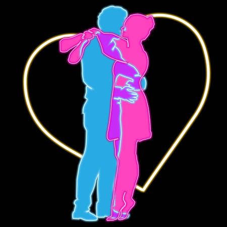 Neon sings of Man and Woman - vector illustration. Art cartoonのイラスト素材