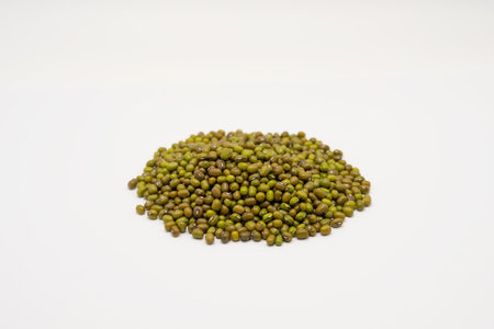 Green beans on a white background, closeup of photoの写真素材