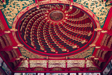The interior of the Chinese temple in Beijing, China. The temple is a Buddhist temple complex.の写真素材
