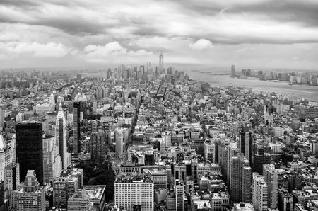 Aerial view of New York City, USA in black and white.の写真素材