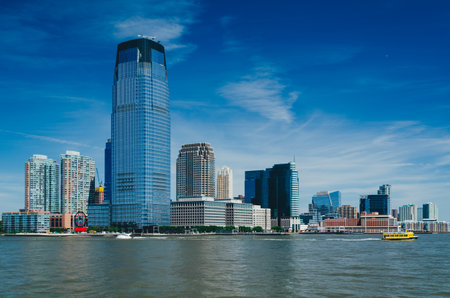Jersey City skyline viewed from a boat