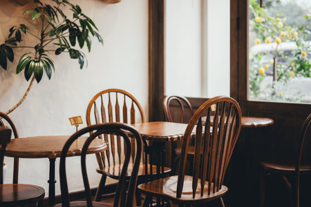empty chair and table in coffee shop cafe - vintage effect style picturesの写真素材