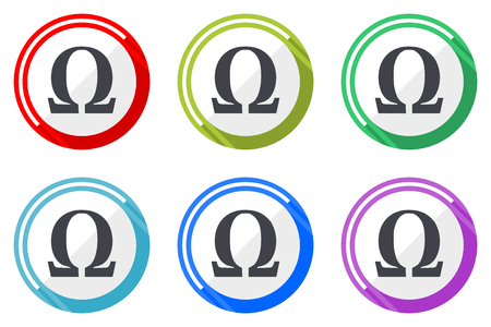 Omega Web Vector Icons Set Of Colorful Flat Round Design Editable