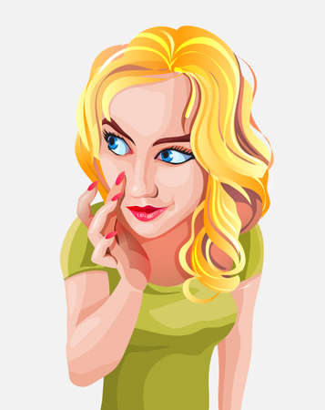 Vector beauty european blondie woman. Emotional expression. Cute and beautiful portrait of pretty girl on white background. Isolated vector illustration.のイラスト素材