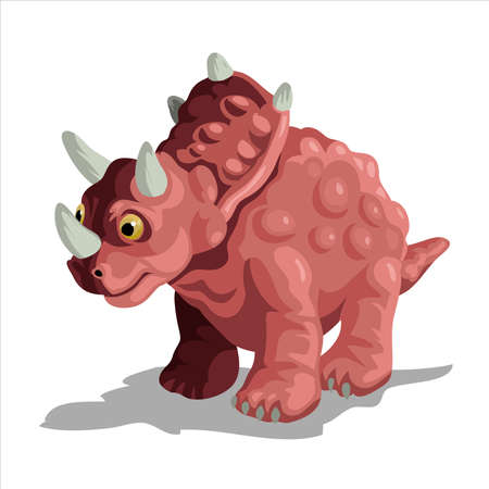 Little cute red triceratops. Cartoon dinosaur picture. Cute dinosaurs character. Flat vector illustration isolated on white background.のイラスト素材