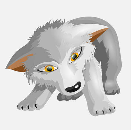 Gray little cute dog. Puppy who wants to play. Cartoon character. Classic handmate vector illustration. Isolated. Dog for animationのイラスト素材